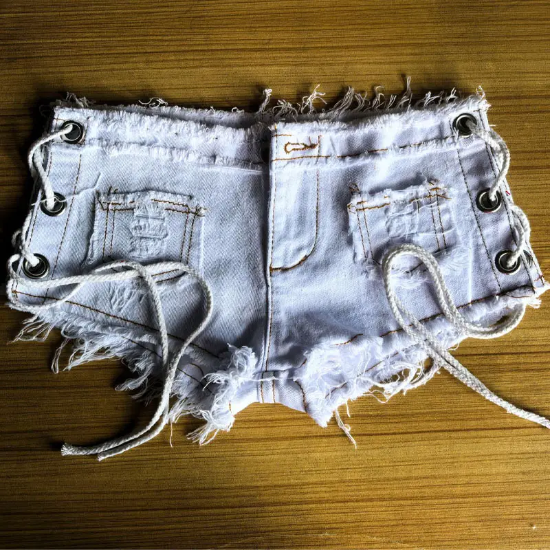 Red Lace-Up Denim Shorts Wash Out - Image 2