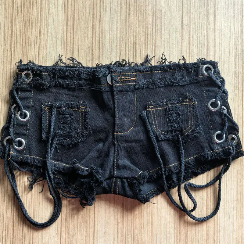 Red Lace-Up Denim Shorts Wash Out - Image 3