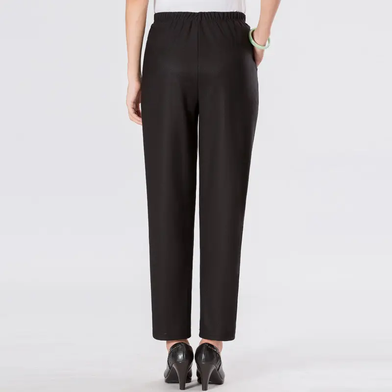 Black Elastic Waist Straight Pants for Women 2025