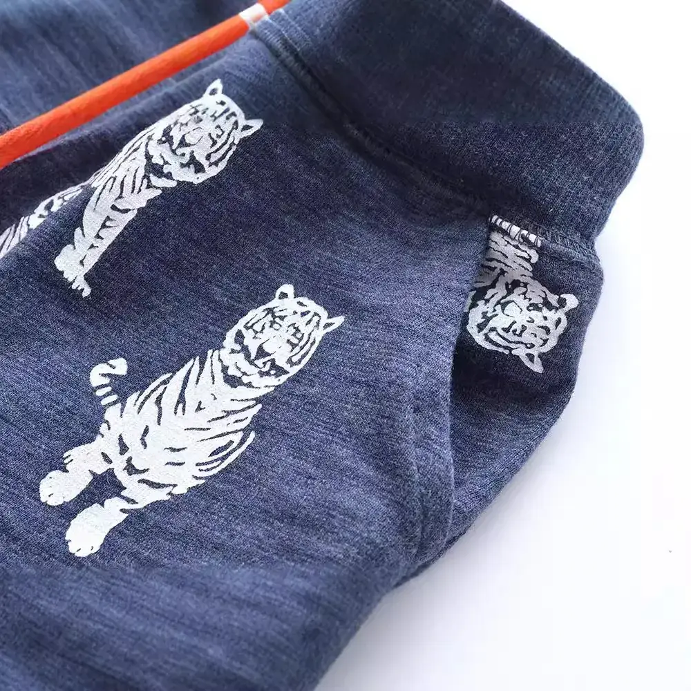 Kids Printed Tiger Cotton Pants Blue for Boys - Image 4