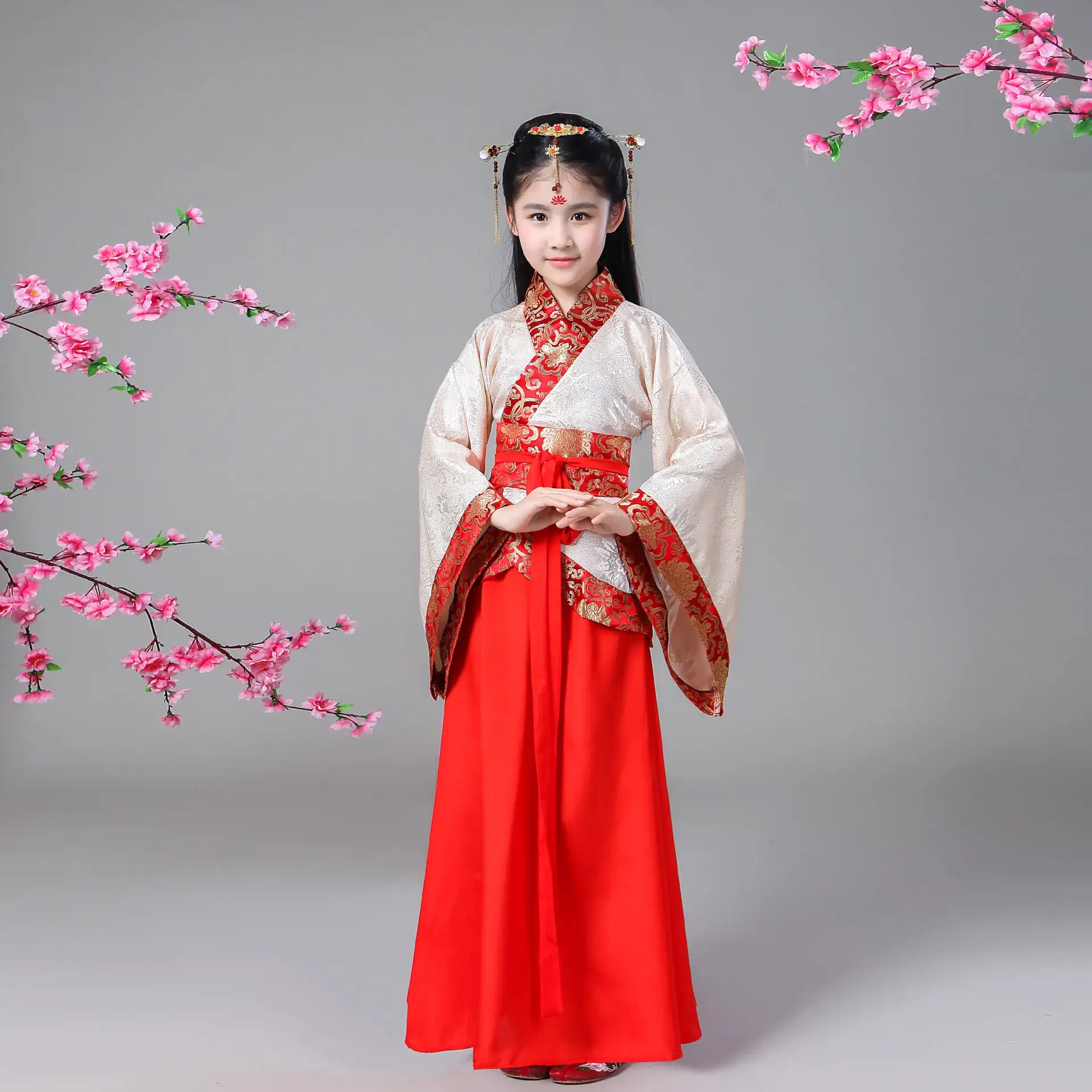 Children's Hanfu Dress Red White Class Costume for Kids - Image 2