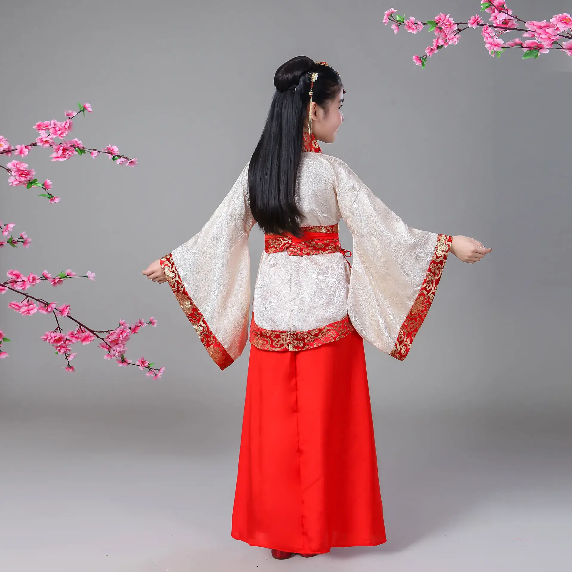 Children's Hanfu Dress Red White Class Costume for Kids - Image 4