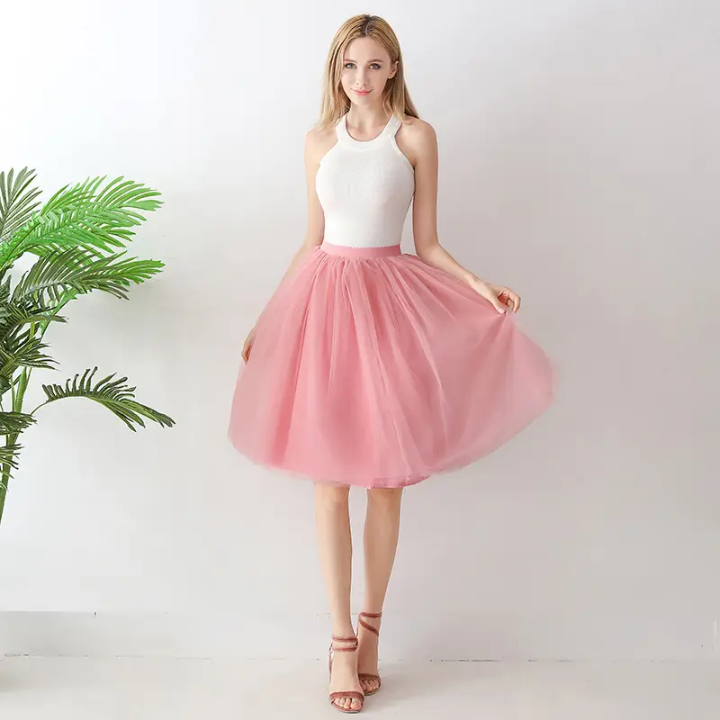 Women High Waist Tulle Skirts Green White Mesh - Image 26