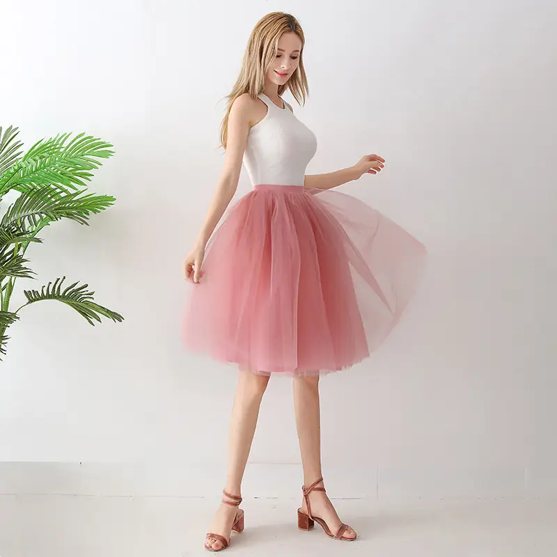 Women High Waist Tulle Skirts Green White Mesh - Image 28