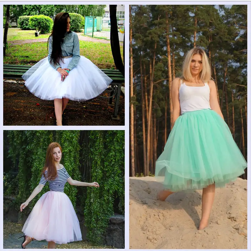 Women High Waist Tulle Skirts Green White Mesh - Image 21