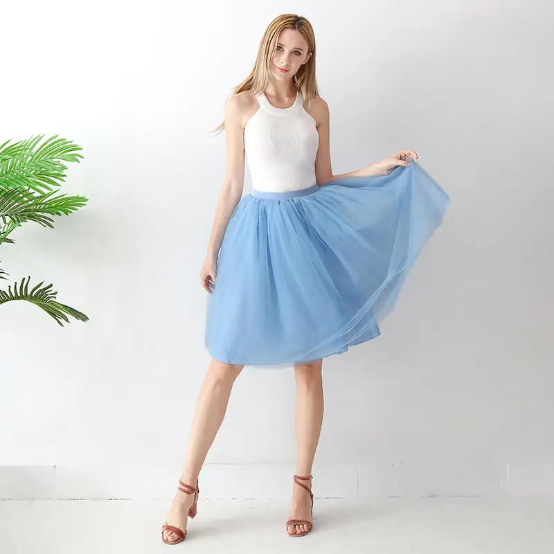 Women High Waist Tulle Skirts Green White Mesh - Image 13