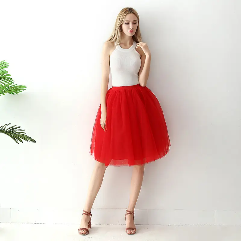 Women High Waist Tulle Skirts Green White Mesh - Image 2