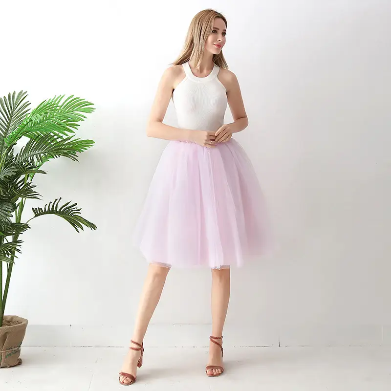 Women High Waist Tulle Skirts Green White Mesh - Image 4