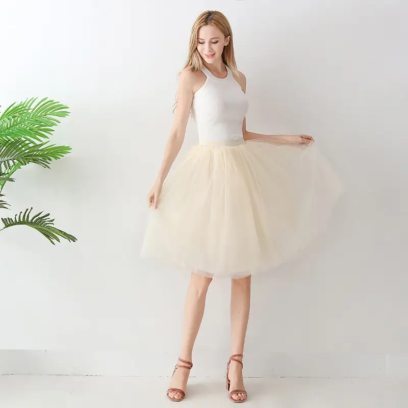Women High Waist Tulle Skirts Green White Mesh - Image 5