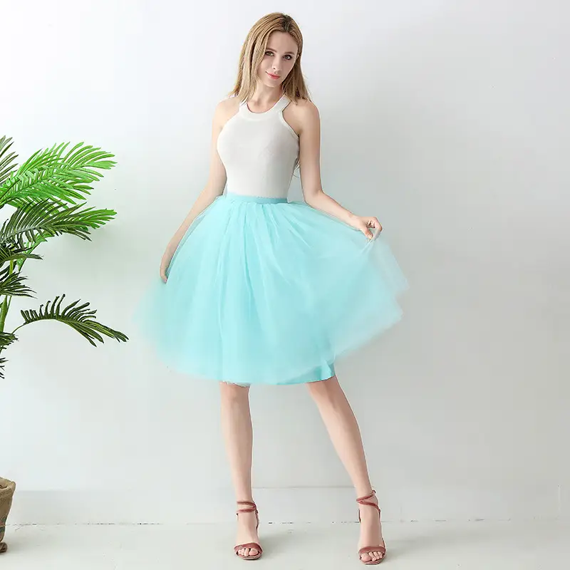 Women High Waist Tulle Skirts Green White Mesh - Image 9