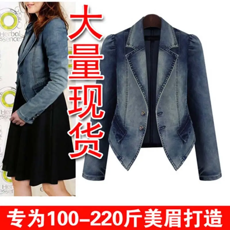 Women Denim Jacket Blue Slim Fit Long Sleeve Collar Coat - Image 4