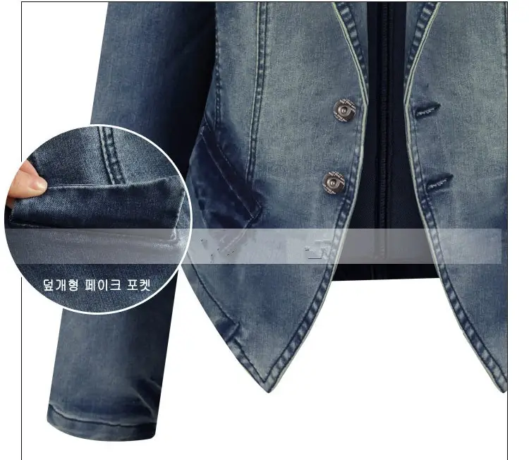 Women Denim Jacket Blue Slim Fit Long Sleeve Collar Coat — feature 12