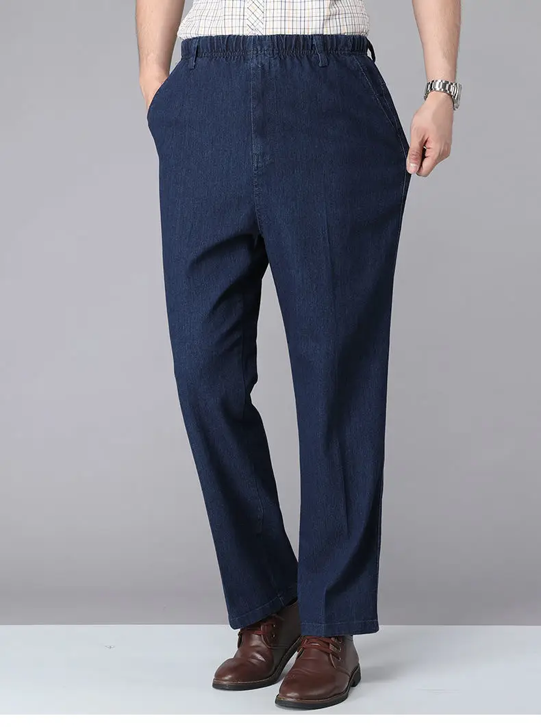 Men's Cross-Border Elastic Waist Jeans Blue Straight Fit - Image 7