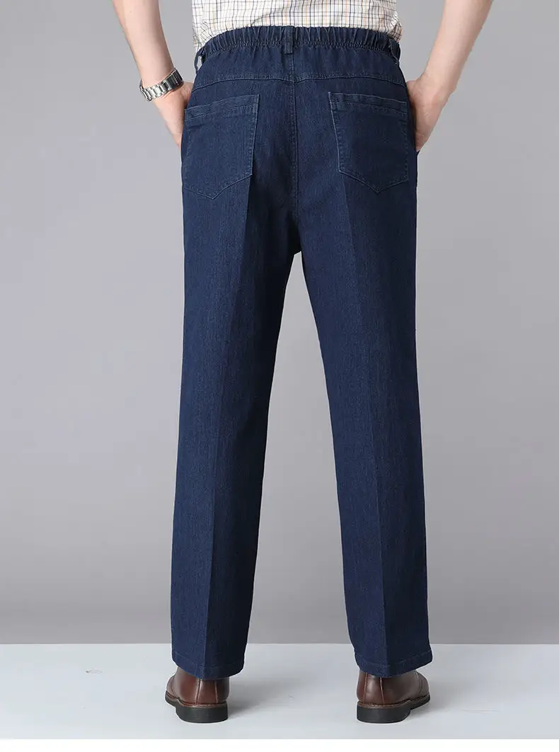 Men's Cross-Border Elastic Waist Jeans Blue Straight Fit - Image 8