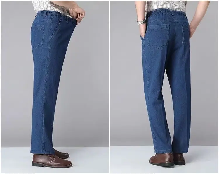 Men's Cross-Border Elastic Waist Jeans Blue Straight Fit — feature 12