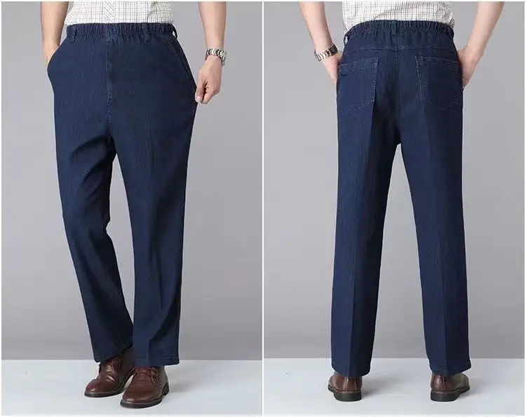 Men's Cross-Border Elastic Waist Jeans Blue Straight Fit — feature 14