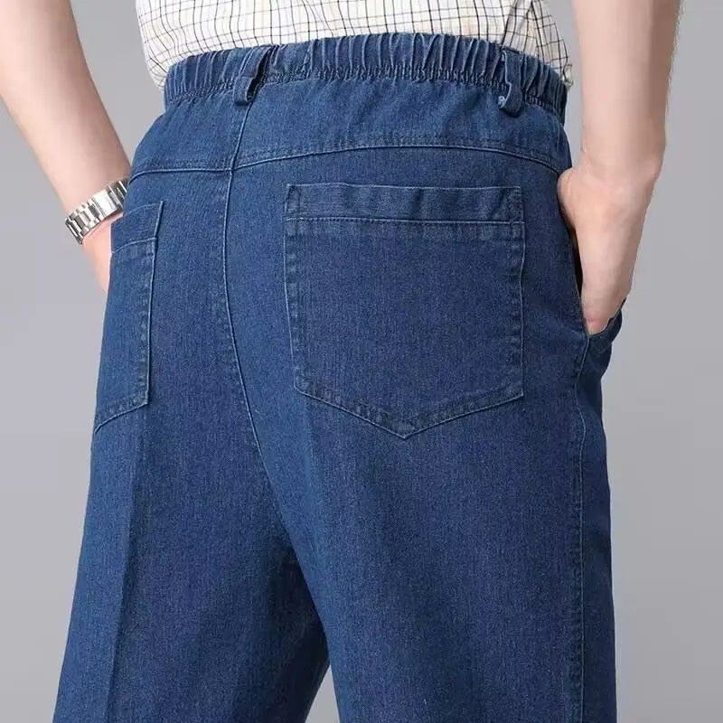 Men's Cross-Border Elastic Waist Jeans Blue Straight Fit - Image 3