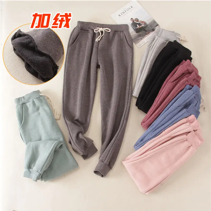 Women Fleece Lined Sweatpants Blue Loose Plus Size - Image 9