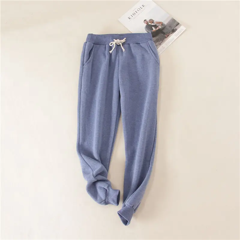 Women Fleece Lined Sweatpants Blue Loose Plus Size - Image 6