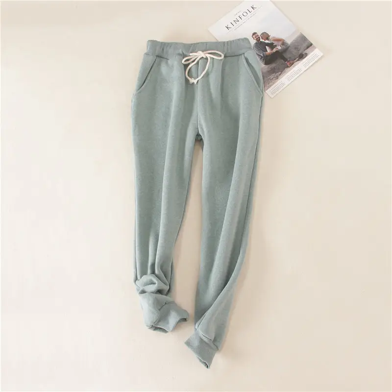 Women Fleece Lined Sweatpants Blue Loose Plus Size - Image 7