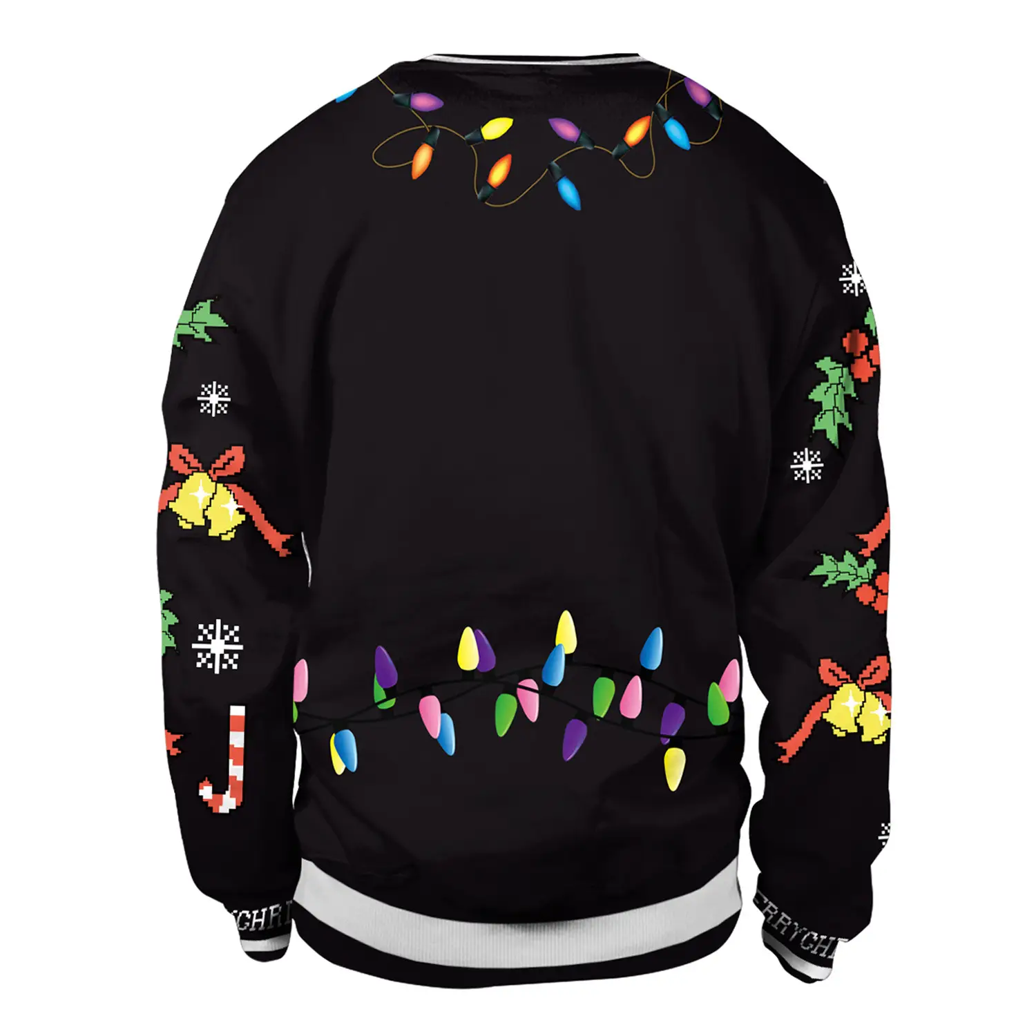 2024 Christmas Reindeer Digital Print Pullover Sweater Black
