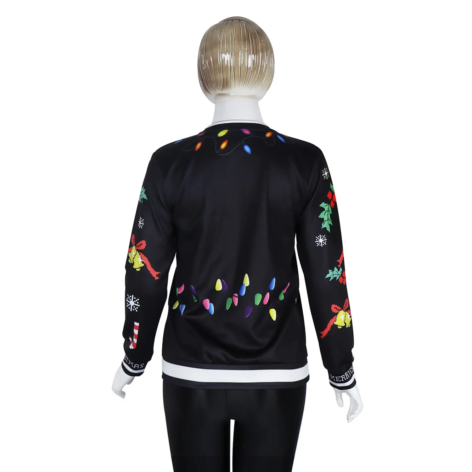 2024 Christmas Reindeer Digital Print Pullover Sweater Black