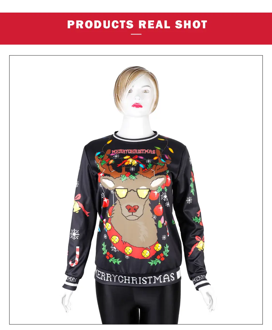 2024 Christmas Reindeer Digital Print Pullover Sweater Black — feature 10