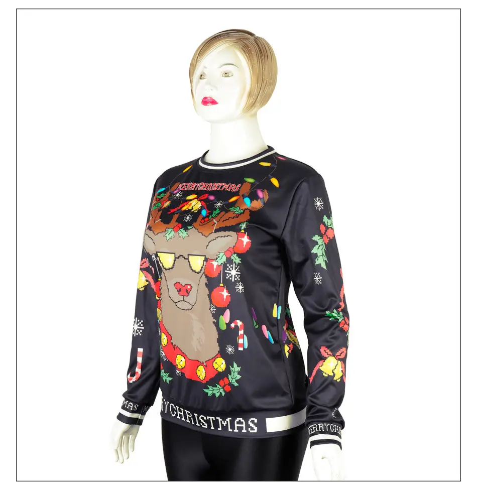 2024 Christmas Reindeer Digital Print Pullover Sweater Black — feature 11