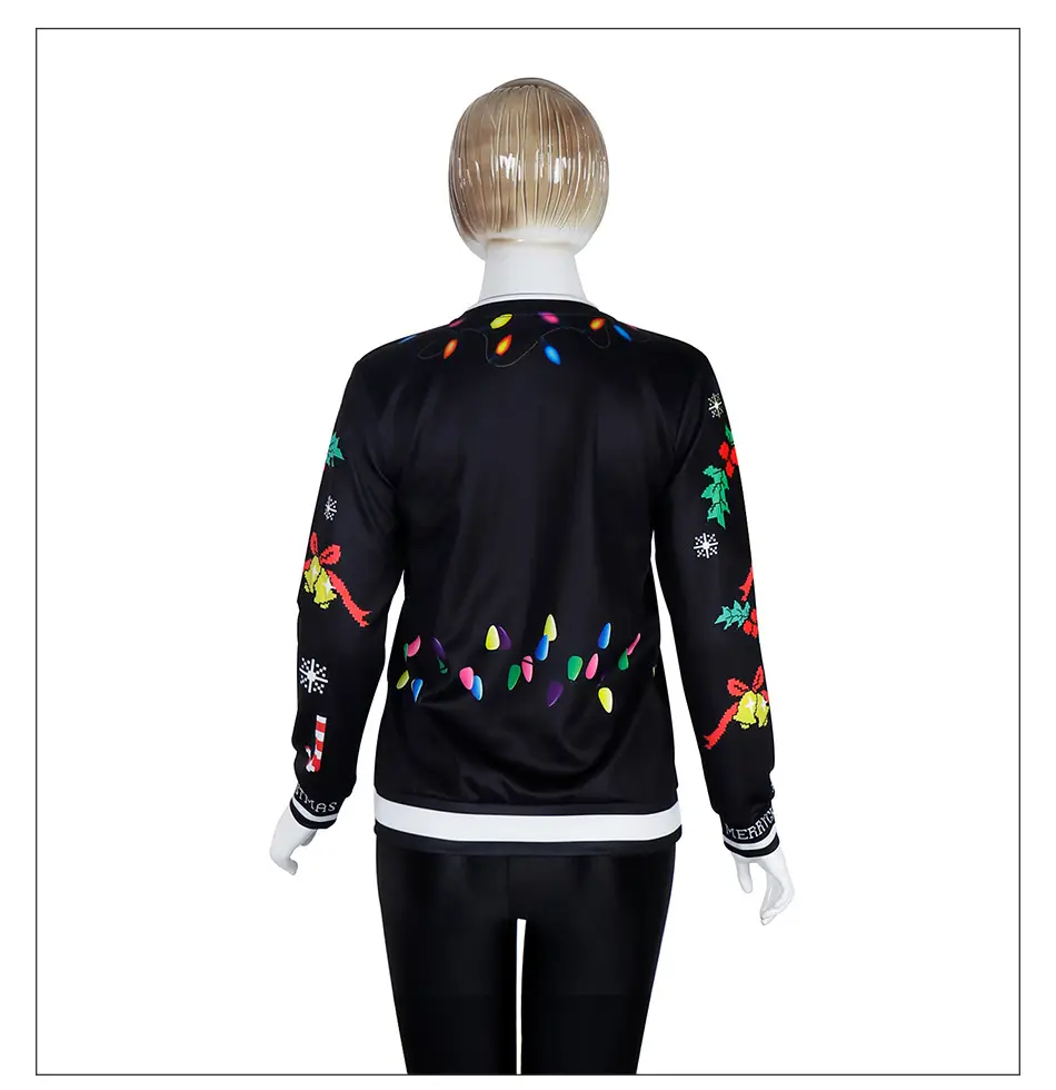 2024 Christmas Reindeer Digital Print Pullover Sweater Black — feature 12