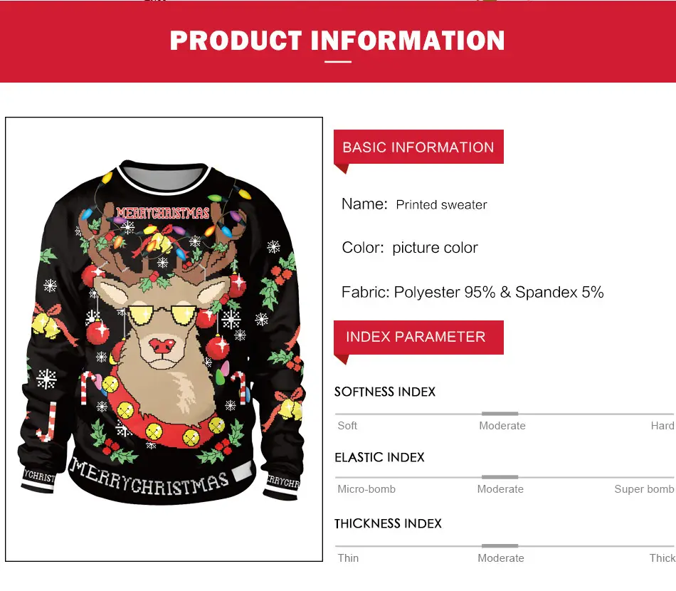 2024 Christmas Reindeer Digital Print Pullover Sweater Black — feature 6