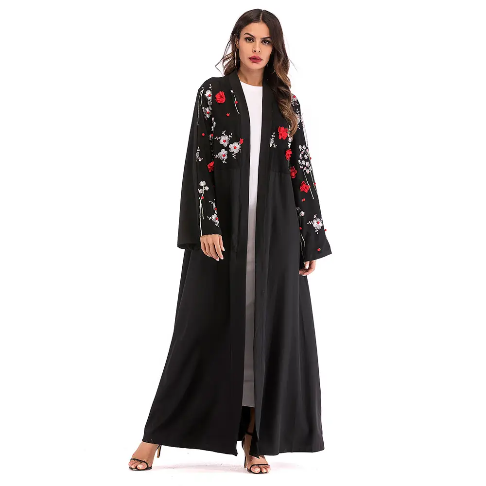 European Muslim Mesh Robe with Flower Embroidery S-XL - Image 5