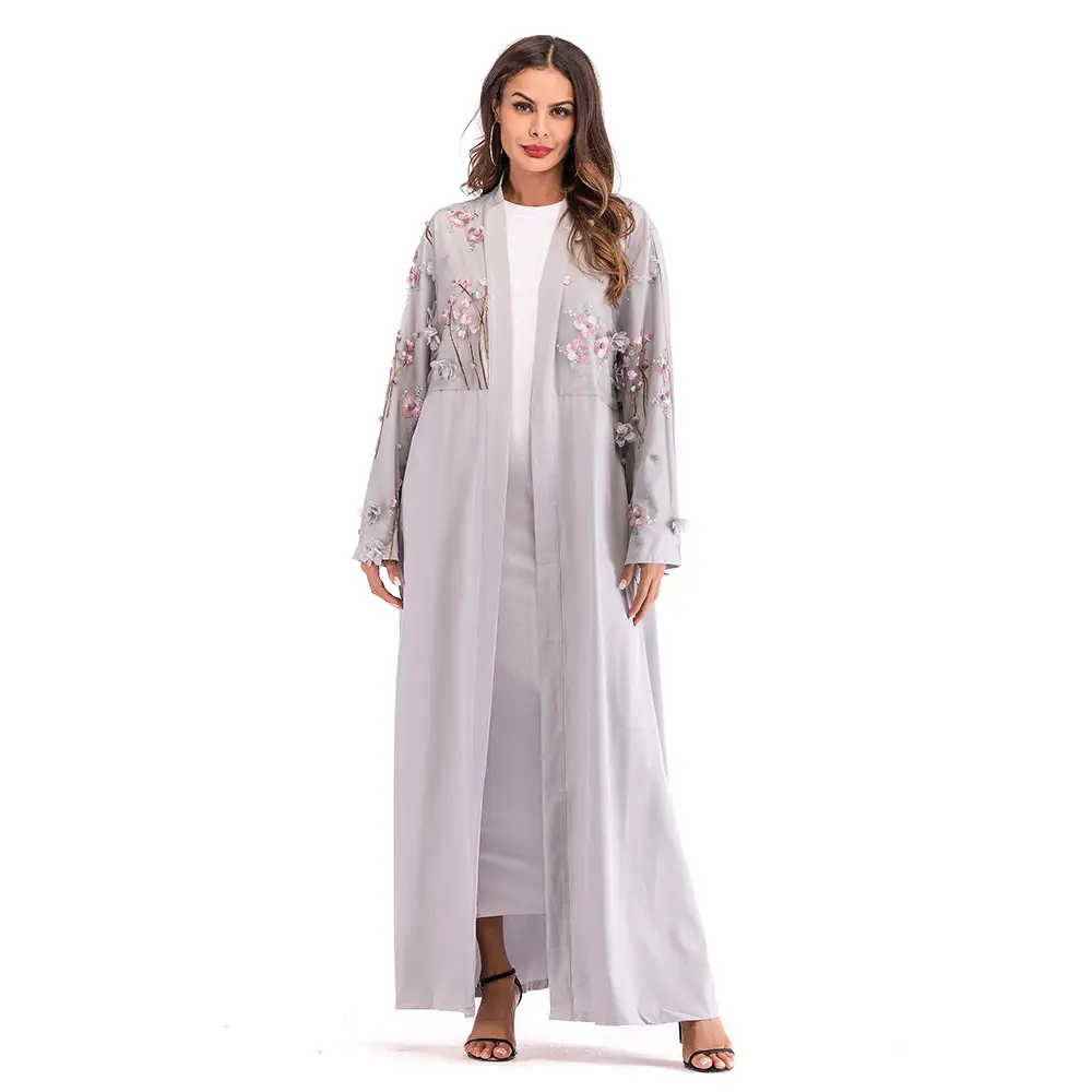 European Muslim Mesh Robe with Flower Embroidery S-XL - Image 6