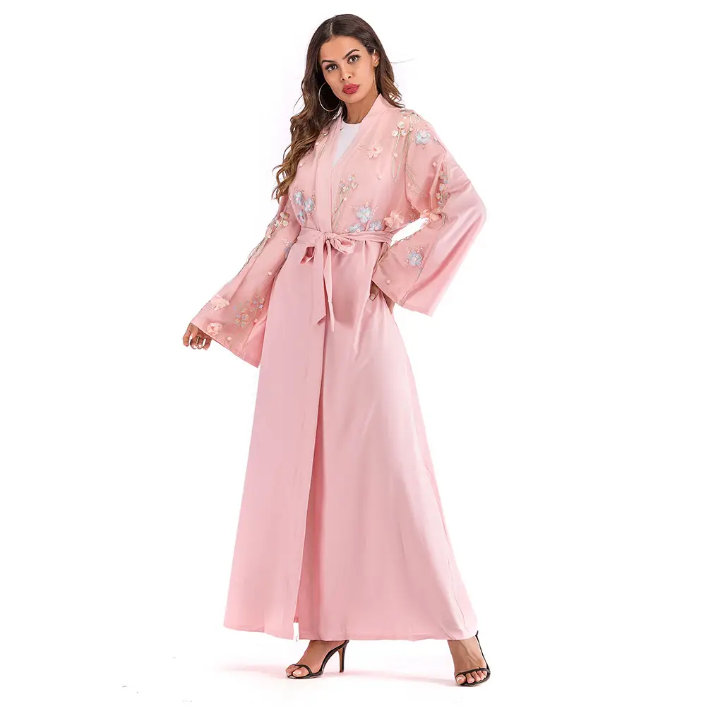 European Muslim Mesh Robe with Flower Embroidery S-XL - Image 7