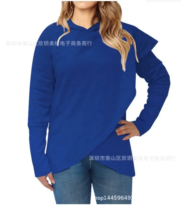 Women Blue Hooded Sweatshirt Loose Fit 2025 - Image 7