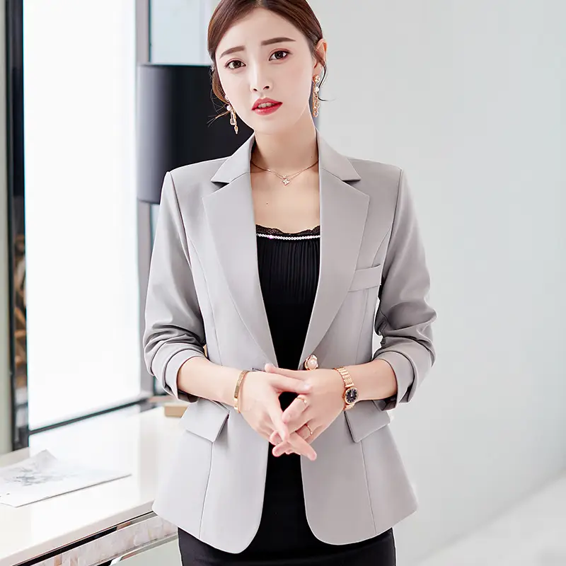 Korean Style Slim Black Suit Jacket for Women - Image 8