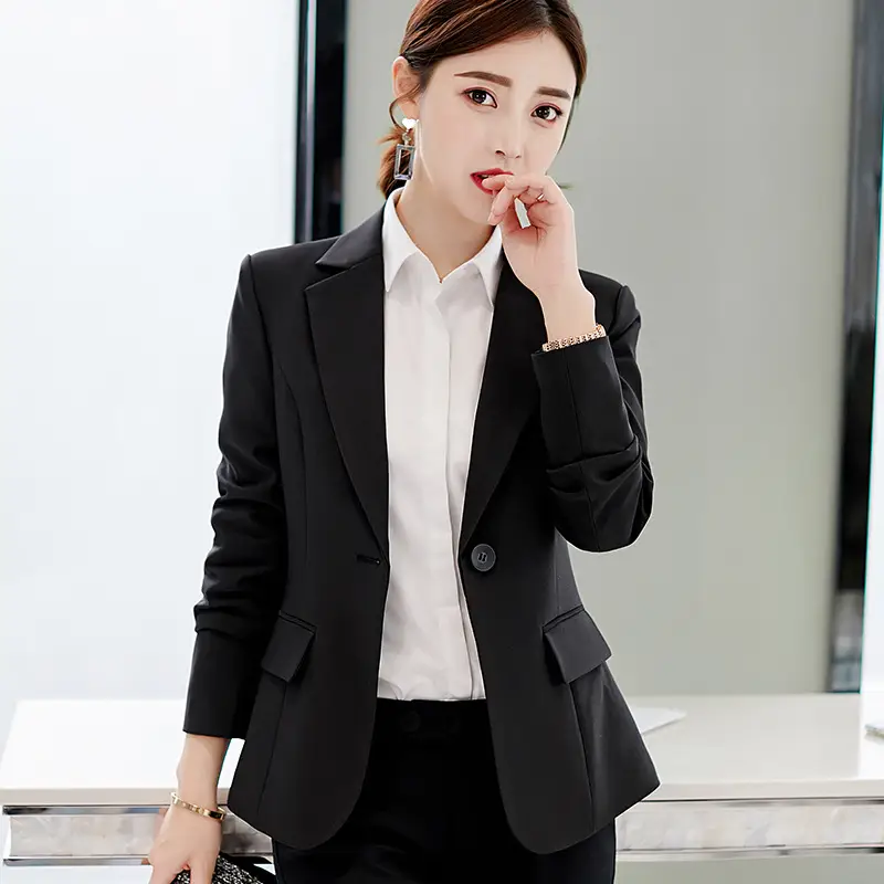 Korean Style Slim Black Suit Jacket for Women - Image 4