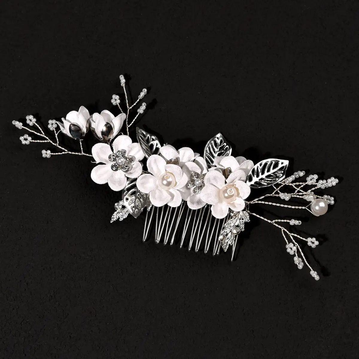 White Floral Hairpin with Pearl Accents for Weddings - Image 22