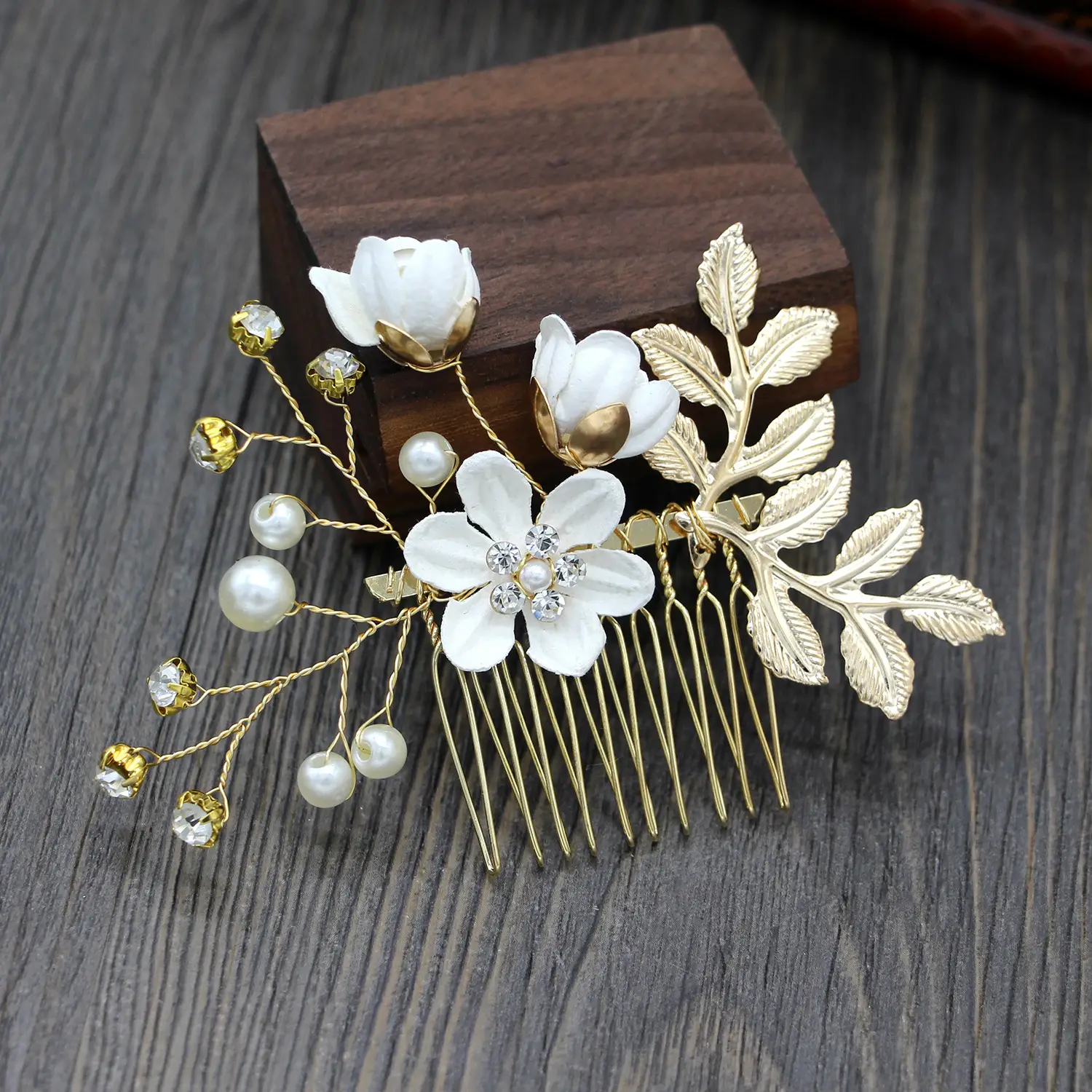 White Floral Hairpin with Pearl Accents for Weddings - Image 23