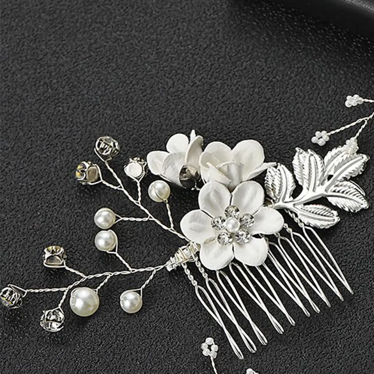 White Floral Hairpin with Pearl Accents for Weddings - Image 32