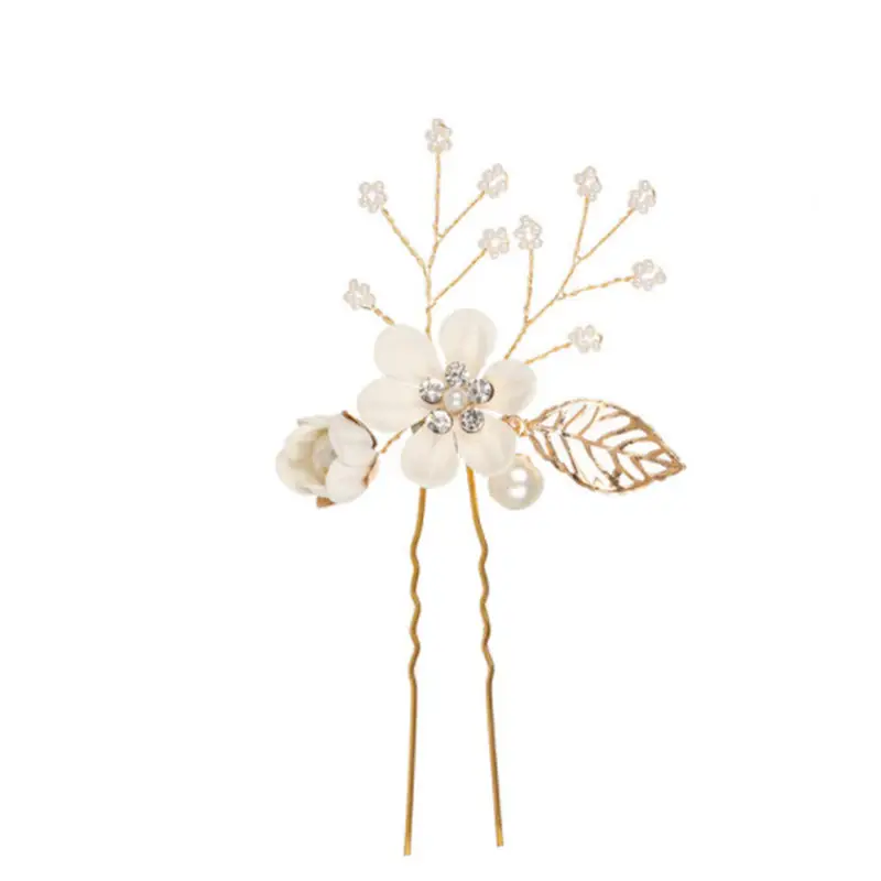 White Floral Hairpin with Pearl Accents for Weddings - Image 33
