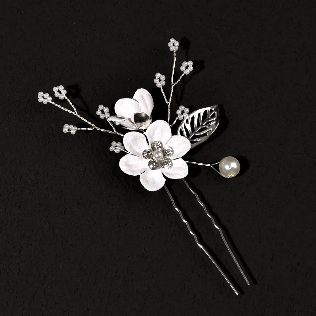 White Floral Hairpin with Pearl Accents for Weddings - Image 42