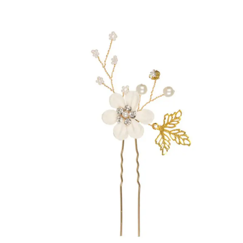 White Floral Hairpin with Pearl Accents for Weddings - Image 43