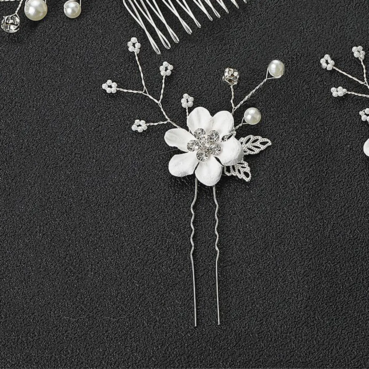 White Floral Hairpin with Pearl Accents for Weddings - Image 52