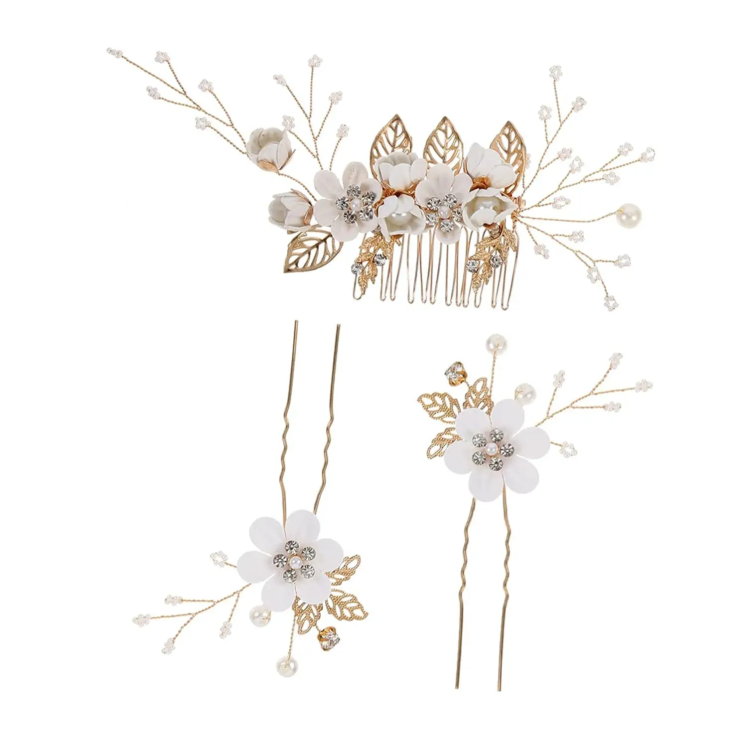 White Floral Hairpin with Pearl Accents for Weddings - Image 66