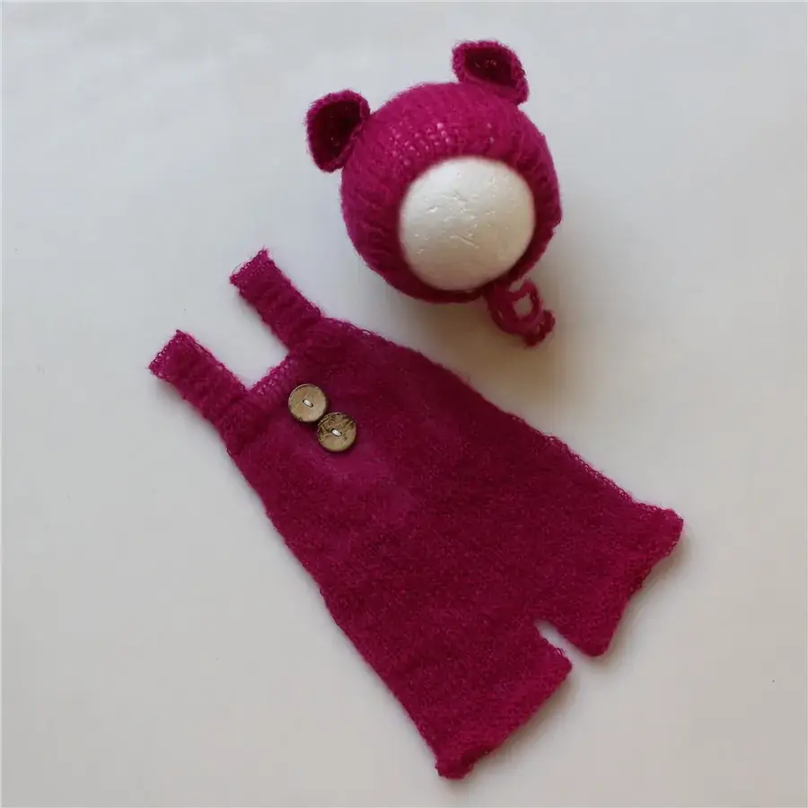 Newborn Photo Strap Pants Handmade Knitted Bear