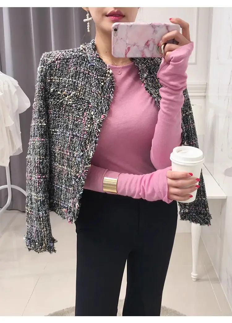 Pink Slimming Round Neck T-Shirt Top with Long Sleeve — feature 14