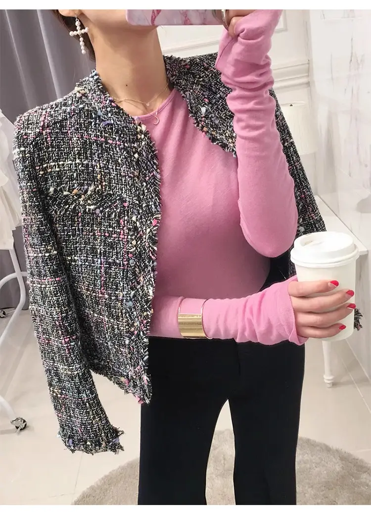 Pink Slimming Round Neck T-Shirt Top with Long Sleeve — feature 17