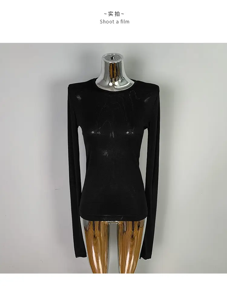 Pink Slimming Round Neck T-Shirt Top with Long Sleeve — feature 29