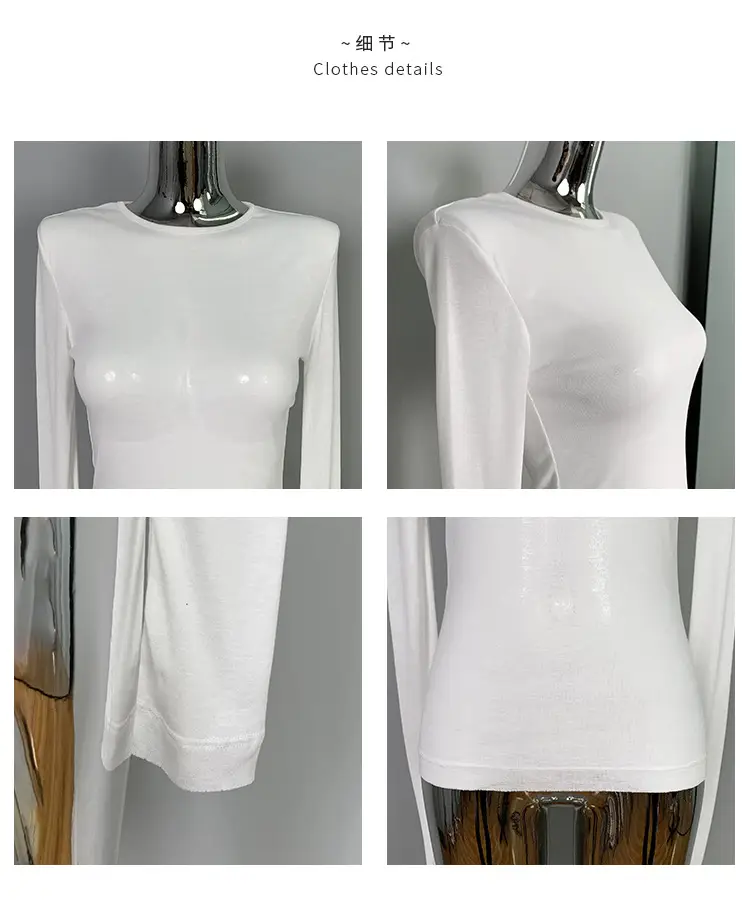 Pink Slimming Round Neck T-Shirt Top with Long Sleeve — feature 4