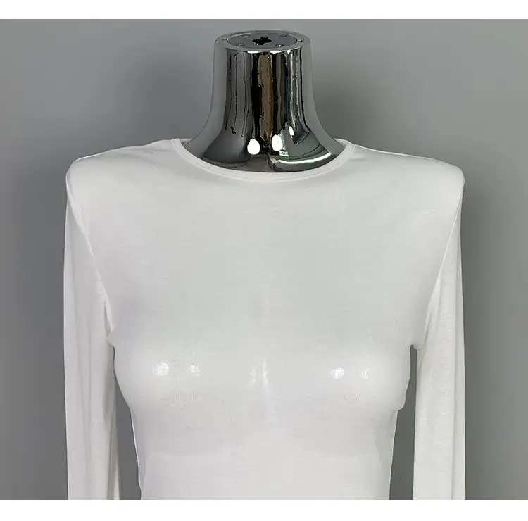 Pink Slimming Round Neck T-Shirt Top with Long Sleeve — feature 41